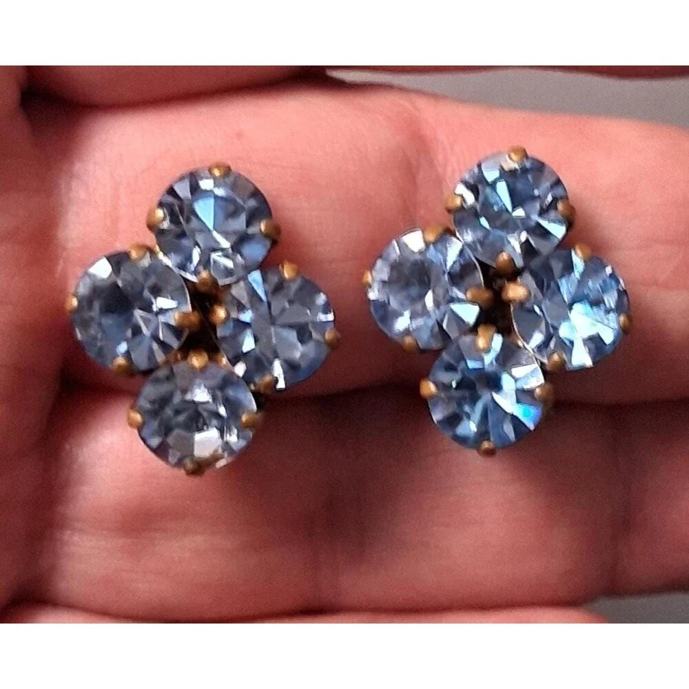Vintage Aqua Rhinestone Brooch Earrings Set